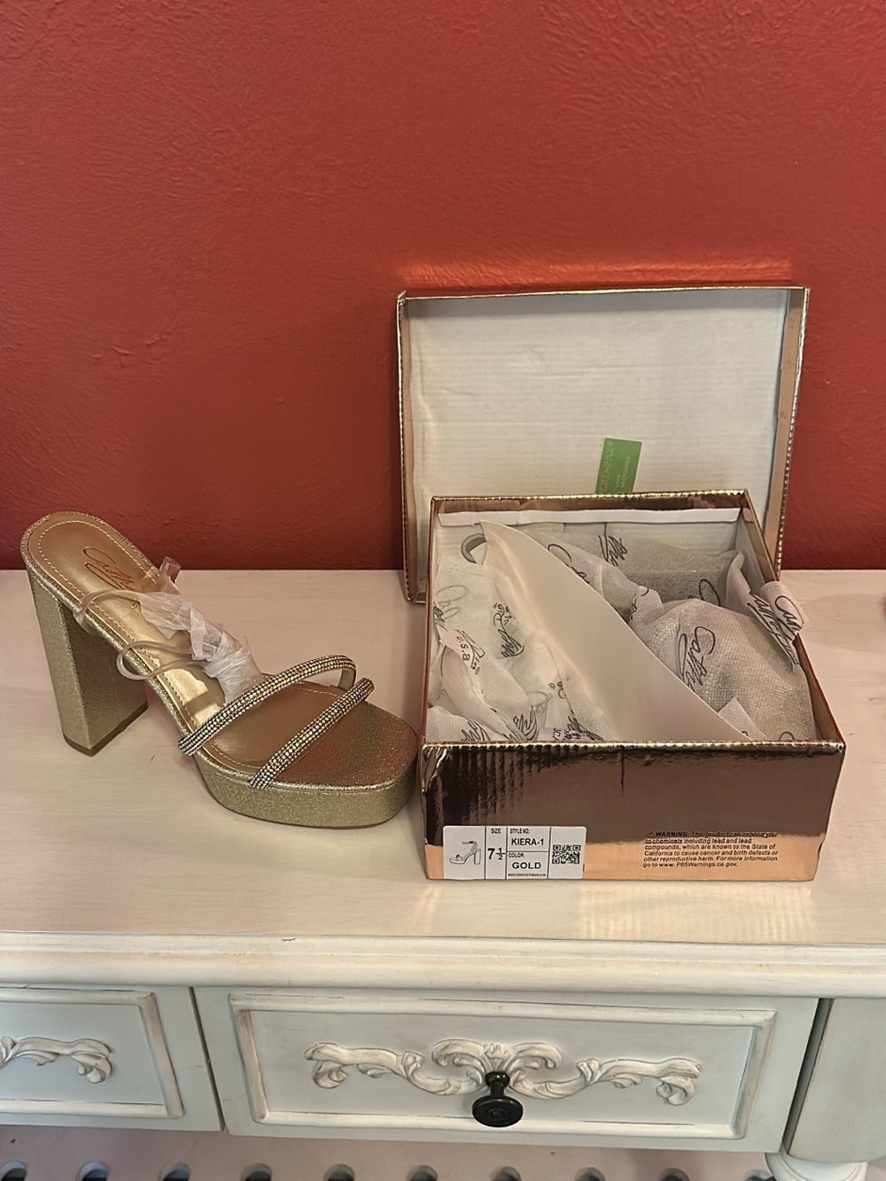 Gold Platform Block Heel Sandals